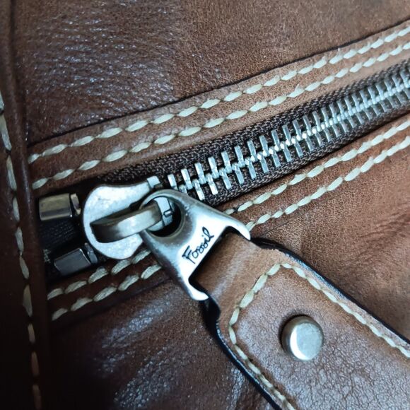 Vintage Fossil Brown Soft Leather Satchel Tote Doctor Messenger Bag With Strap - Picture 10 of 13